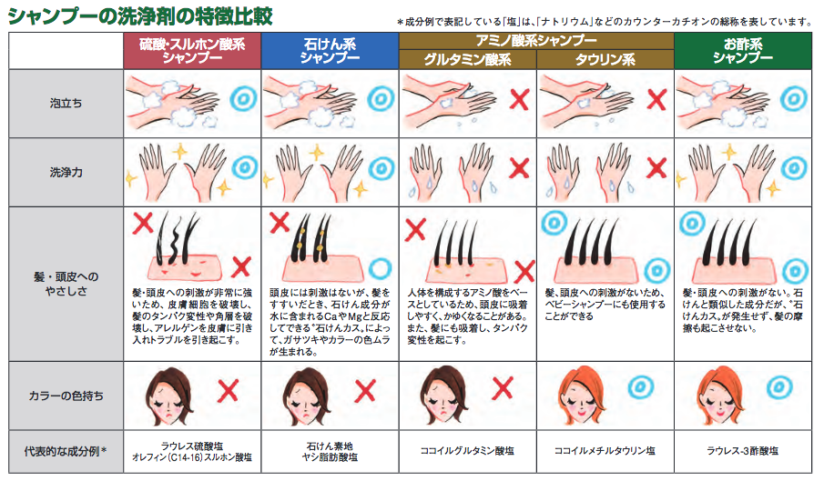 シャンプーの特徴と成分表